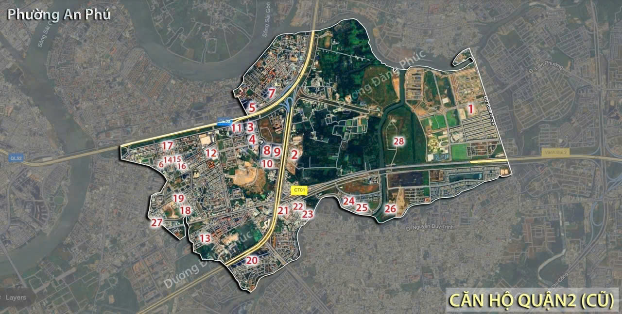 Vị trí các căn hộ Quận 2